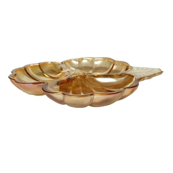 Vintage Carnival Glass Candy Dish Jeannette Iridescent Maple Leaf Design - Picture 4 of 12